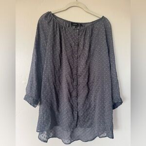 Apt 9 Gray Sheer Polka Dot Top 1X